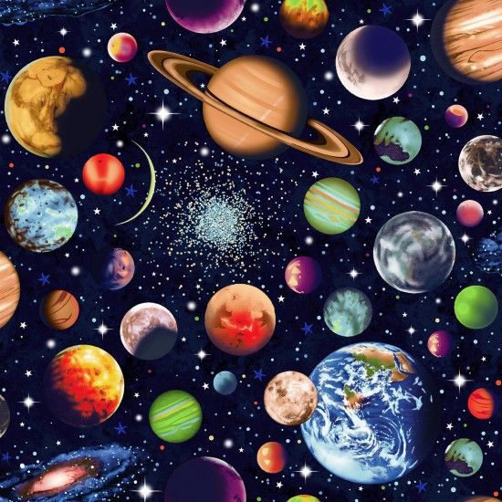 Nutex Fabric - Planets - Scattered - 100% Cotton - 1/4m+