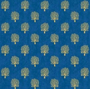 Makower Fabric - Rhapsody - Metallic Trees - Blue - 100% Cotton - 1/4m+