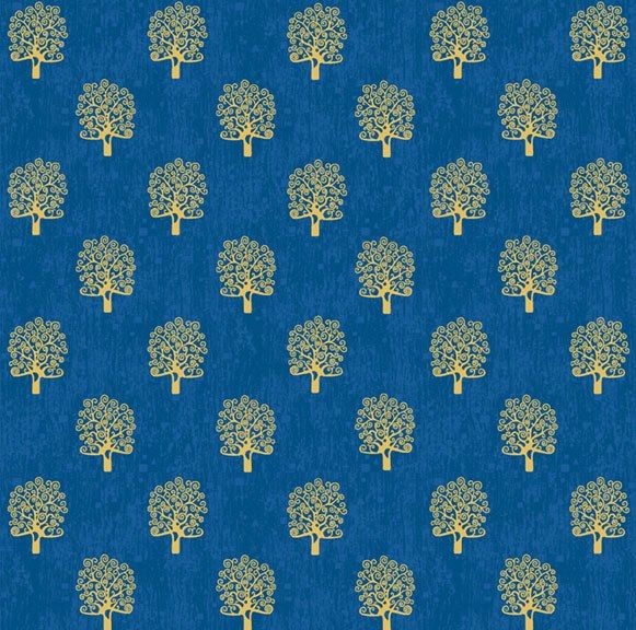 Makower Fabric - Rhapsody - Metallic Trees - Blue - 100% Cotton - 1/4m+