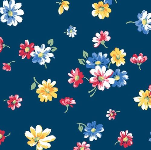 Andover Fabric - Strawberry Jam - Falling Blossoms - Blue - 100% Cotton - 1