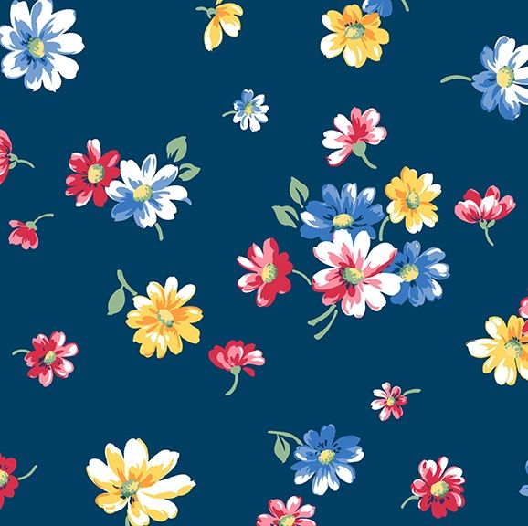 Andover Fabric - Strawberry Jam - Falling Blossoms - Blue - 100% Cotton - 1/4m+