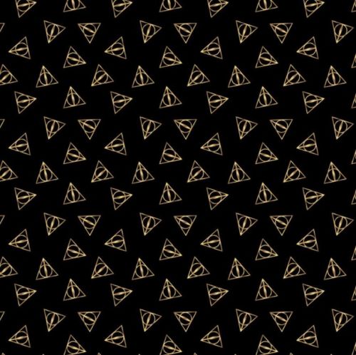 Harry Potter Fabric - Wizarding World - Deathly Hallows Logo Gold - 100% Co