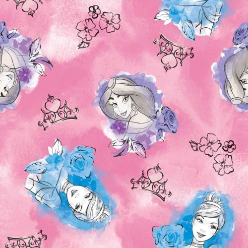 Disney Fabric - Princess Toss - Pink - 100% Cotton - 1/4m+