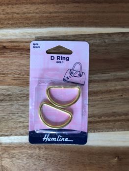 Hemline 32mm Steel Bag D Rings - Gold x 2