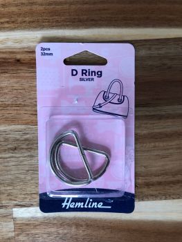 Hemline 32mm Steel Bag D Rings - Silver x 2