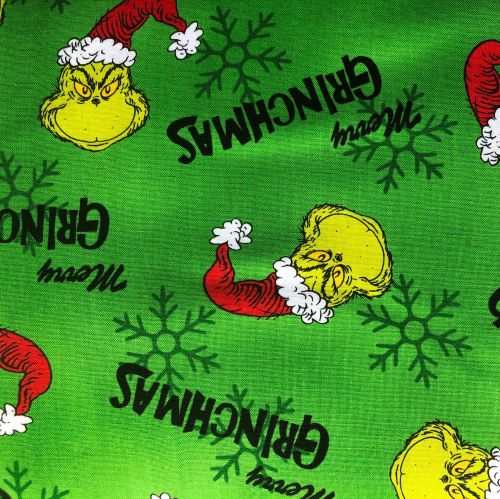 Dr Seuss Fabric - How The Grinch Stole Xmas - Merry Grinchmas - Green - 100