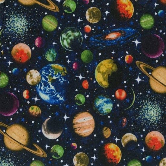 Nutex Fabric - Solar System Glitter - Scattered Planets - 100% Cotton - 1/4