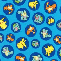 Pokemon Fabric - Pokemon in Circles - Blue - 100% Cotton - 1/4m+