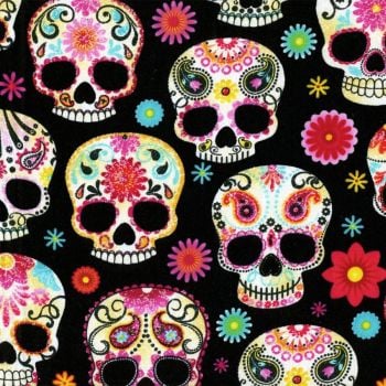 Timeless Treasures Fabric - Day of the Dead Skulls - Black - 100% Cotton - 1/4m+