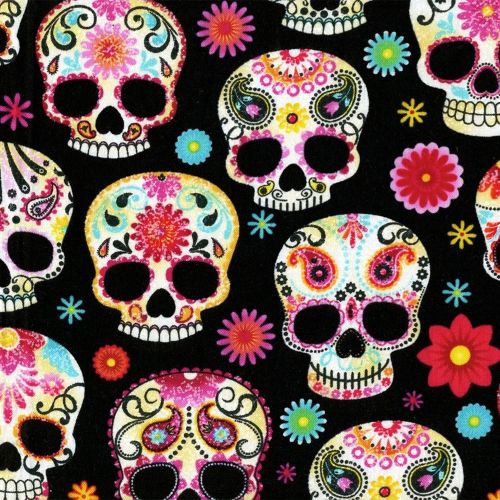 Timeless Treasures Fabric - Day of the Dead - Black - 100% Cotton - 1/4m+
