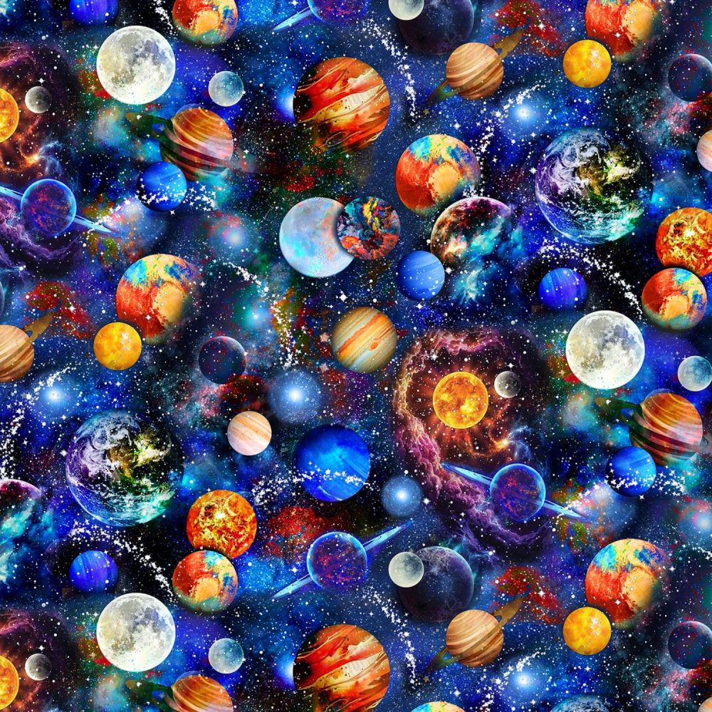 Timeless Treasures Fabric - Outer Space - Digital Planets - 100% Cotton - 1/4m+
