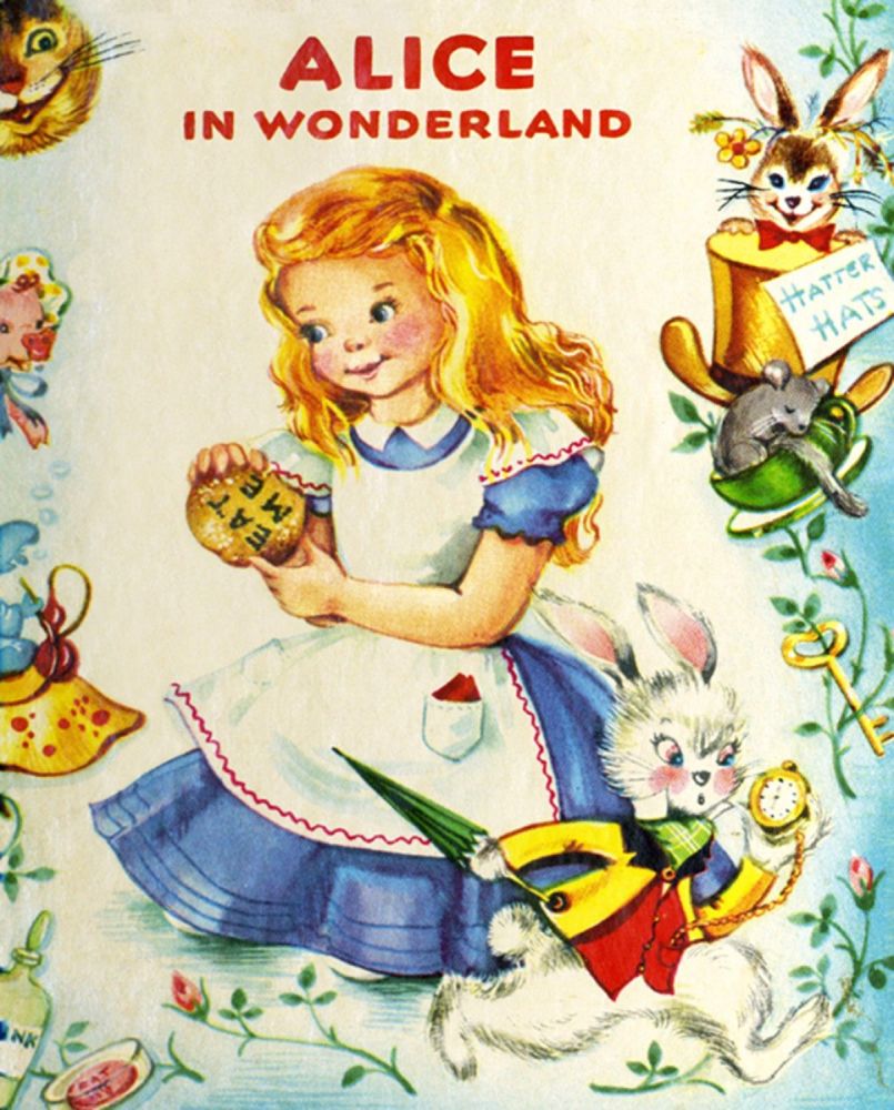 Alice in Wonderland Fabric - Vintage Storybook Panel - 100% Cotton