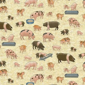 Makower Fabric - Village Life - Pigs - 100% Cotton - 1/4m+