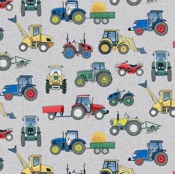 Makower Fabric - Village Life - Tractors - Grey - 100% Cotton - 1/4m+