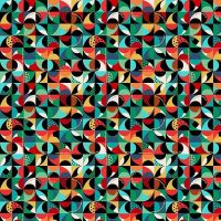 Makower Fabric - Folk Friends - Mosaic - Black - 100% Cotton - 1/4m+