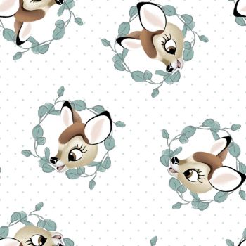 Disney Fabric - Bambi Badges - White - 100% Cotton - 1/4m+