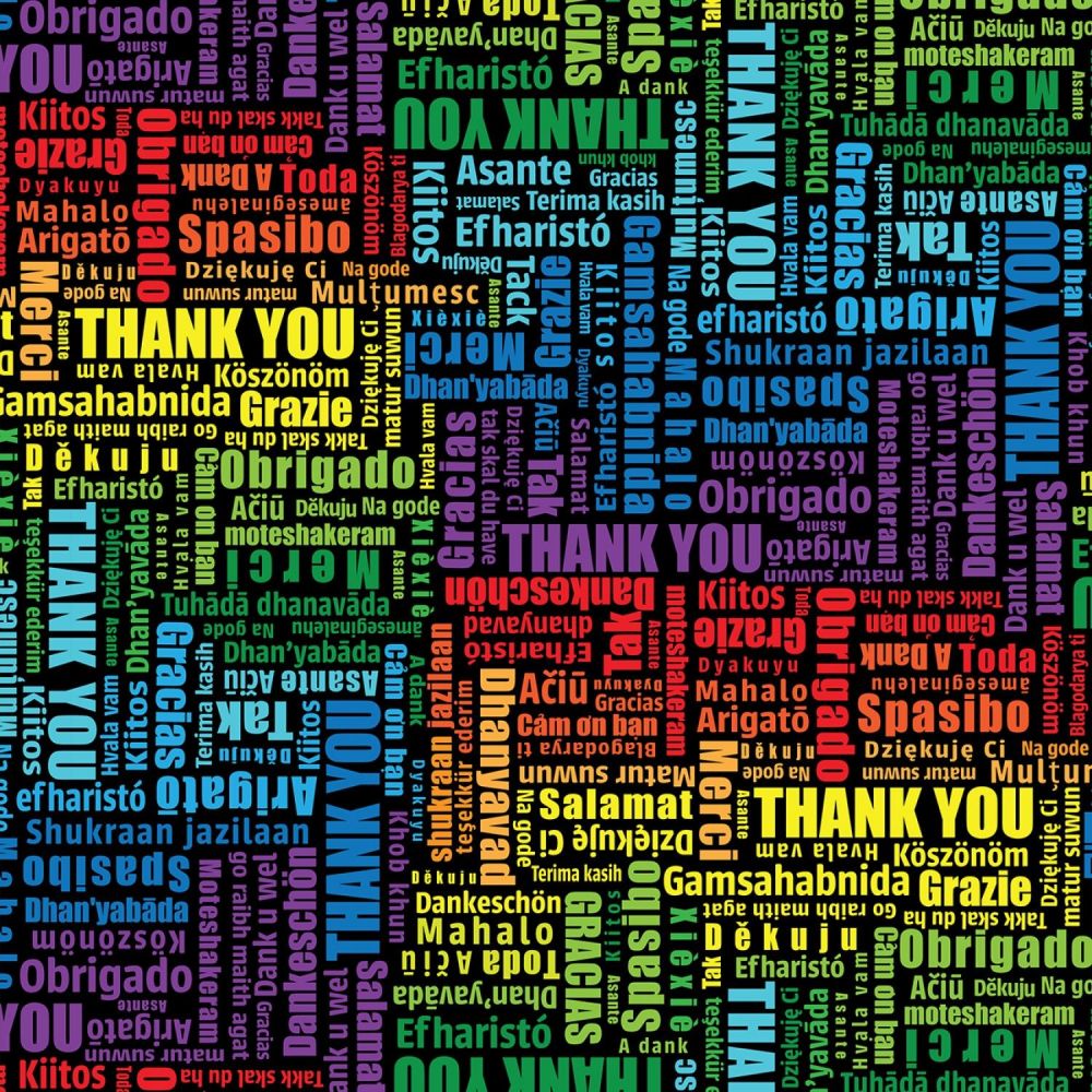 Timeless Treasures Fabric - Everyday Heroes Thank You - Multi Lingual - 100% Cotton - 1/4m+