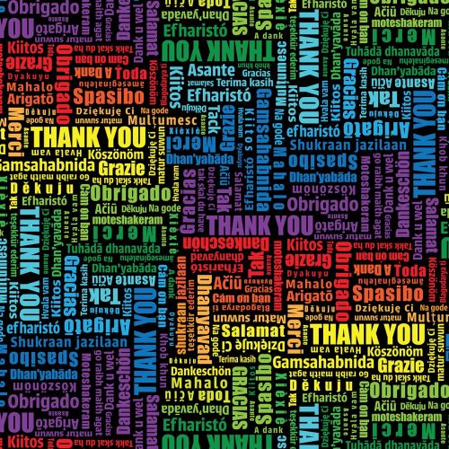 Timeless Treasures Fabric - Everyday Heroes Thank You - Multi Lingual- 100%