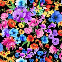 Timeless Treasures Fabric - Day Dreaming - Garden Floral - Black - 100% Cotton - 1/4m+