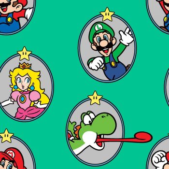 Nintendo Fabric - Super Mario Badge - Green - 100% Cotton  - 1/4m+