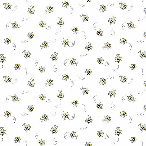 Andover Fabric - Bumble Bee - White - 100% Cotton - 1/4m+