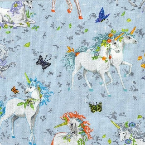 Nutex Fabric - Pretty Please - Unicorns - Blue - 100% Cotton - 1/4m+