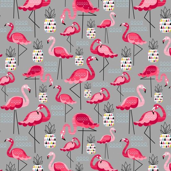 Nutex Fabric - Flamingo - Grey Pink - 100% Cotton