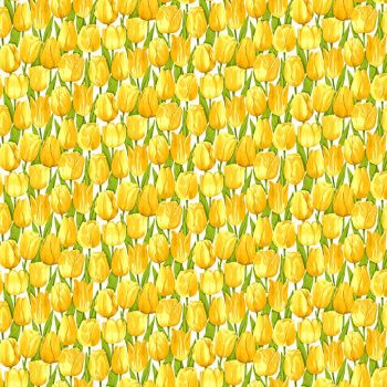 Makower Fabric - Summer Garden - Tulips - Yellow - 100% Cotton - 1/4m+