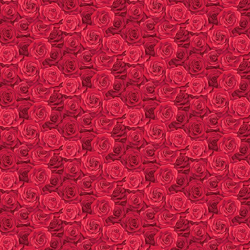 Makower Fabric - Summer Garden - Packed Roses - Red - 100% Cotton - 1/4m+