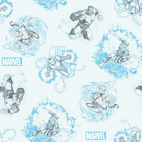 Marvel Avengers Fabric - Avengers Grid Paper Sketch - Blue - 100% Cotton - 