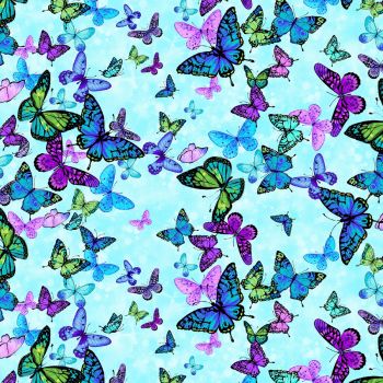 Timeless Treasures Fabric - Forest Magic - Butterflies - Aqua - Digital - 100% Cotton - 1/4m+