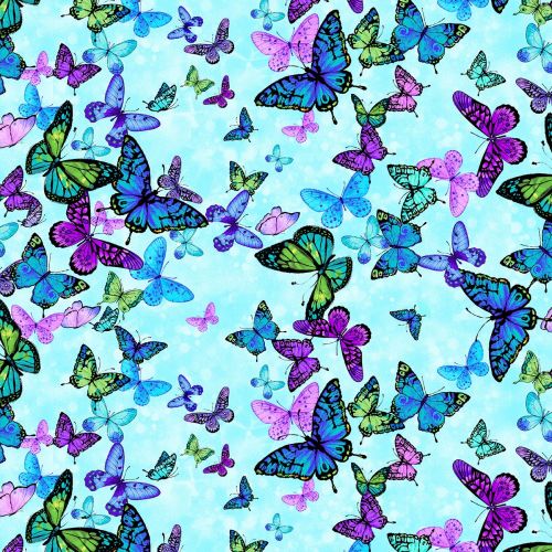 Timeless Treasures Fabric - Forest Magic - Butterflies - Aqua - Digital - 1