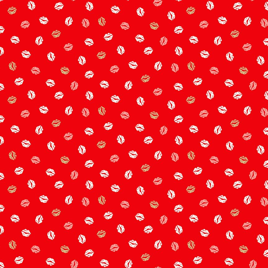 Makower Fabric - Pamper - Lips - Red - 100% Cotton - 1/4m+