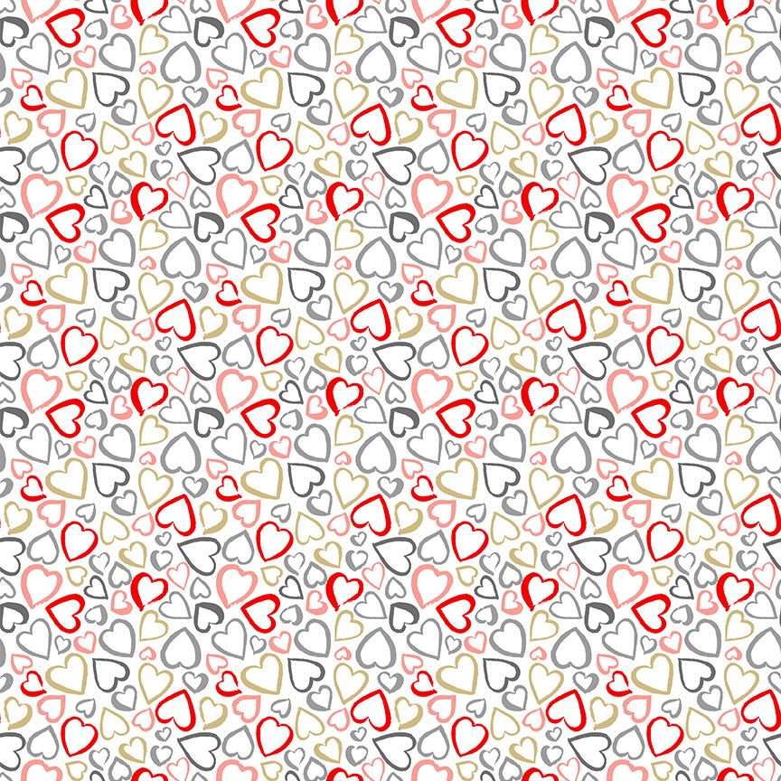 Makower Fabric - Pamper - Hearts - White - 100% Cotton - 1/4m+