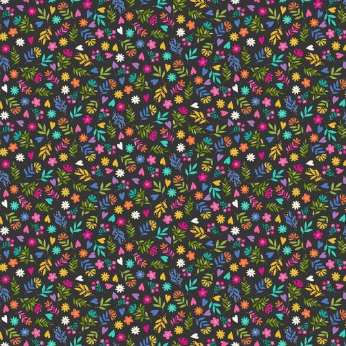 Makower Fabric - Katie's Cats - Ditsy Floral - Grey - 100% Cotton - 1/4m+