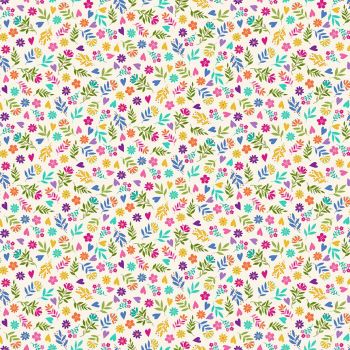 Makower Fabric - Katie's Cats - Ditsy Floral - Cream - 100% Cotton - 1/4m+