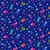 Makower Fabric - Katie's Cats - Scattered - Blue - 100% Cotton - 1/4m+