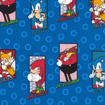 Sonic The Hedgehog Fabric - Sega - Characters Blue - 100% Cotton - 1/4m+