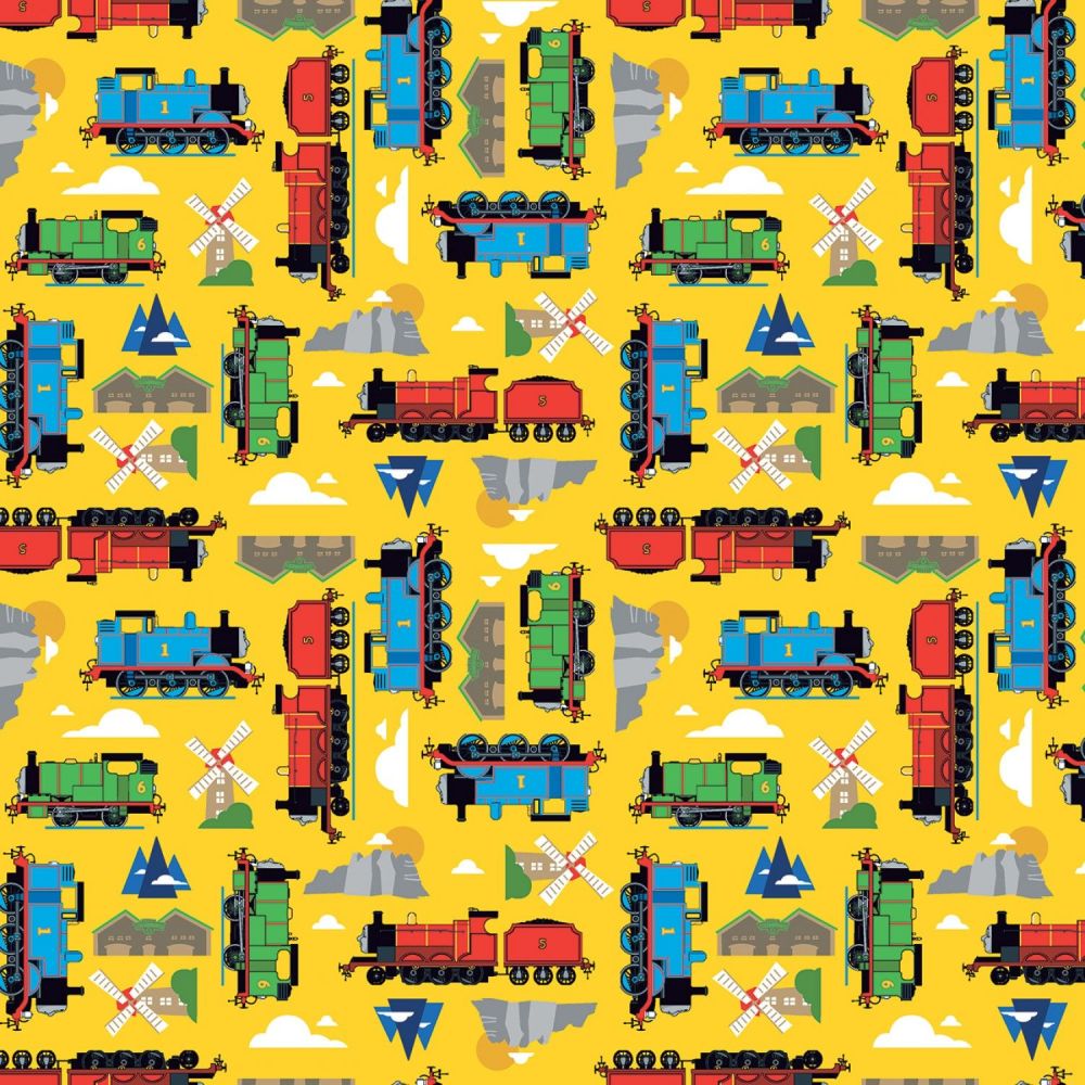 Thomas and Friends Fabric - All Aboard Sodor - Yellow - 100% Cotton - 1/4m+