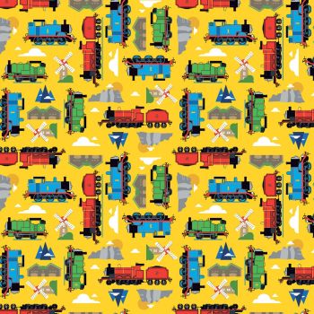Thomas and Friends Fabric - All Aboard Sodor - Yellow - 100% Cotton - 1/4m+