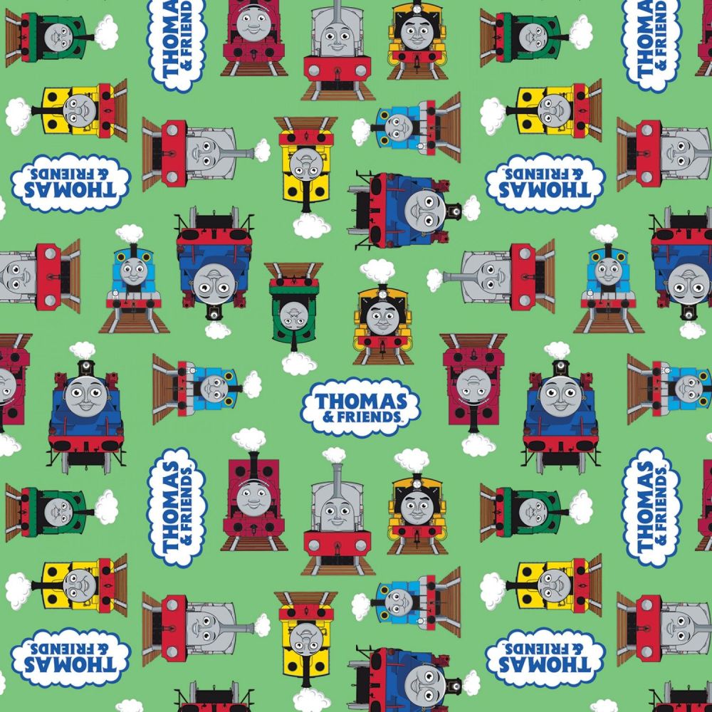 Thomas and Friends Fabric - All Aboard Logo - Green - 100% Cotton - 1/4m+