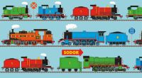 Thomas and Friends Fabric - All Aboard Train Line Panel Blue - 100% Cotton