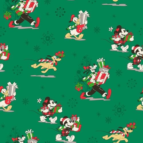 Disney Fabric - Mickey Mouse Christmas - Friends Christmas Day - Green - 10