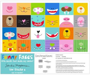 Studio E Fabric - 36" Small Mask Panel - Funny Faces - 100% Cotton