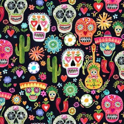 Dear Stella Fabric - Viva Mexico - Day of the Dead Skulls - 100% Cotton - 1