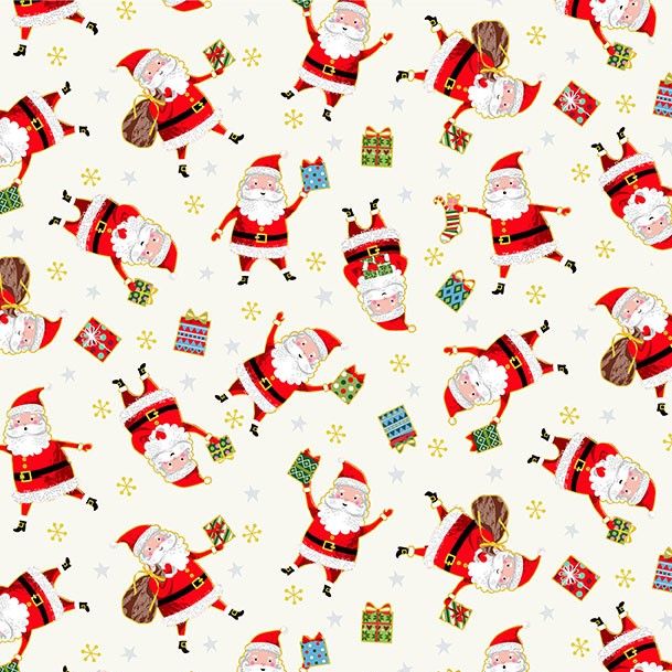 Makower Fabric - Santa Express - Santas - Cream - 100% Cotton - 1/4m+