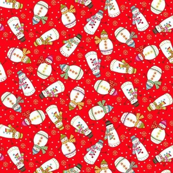Makower Fabric - Santa Express - Snowmen - Red - 100% Cotton - 1/4m+