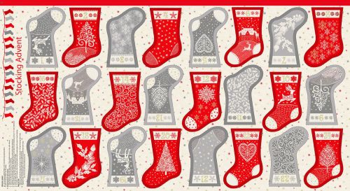 Makower Fabric - Scandi - Mini Stocking Advent Calendar Panel - 100% Cotton