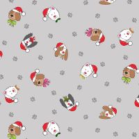 Makower Fabric - Yappy Christmas - Dog Heads - Grey - 100% Cotton - 1/4m+