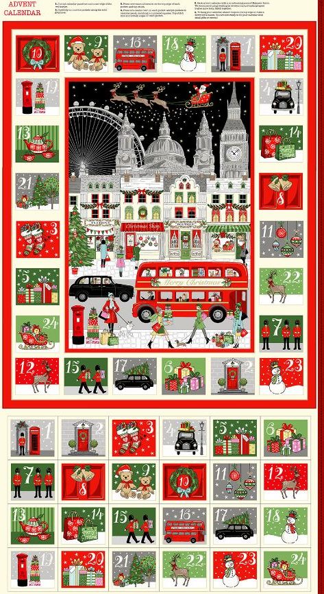 Makower Fabric - London Christmas - Advent Calendar Panel - 100% Cotton